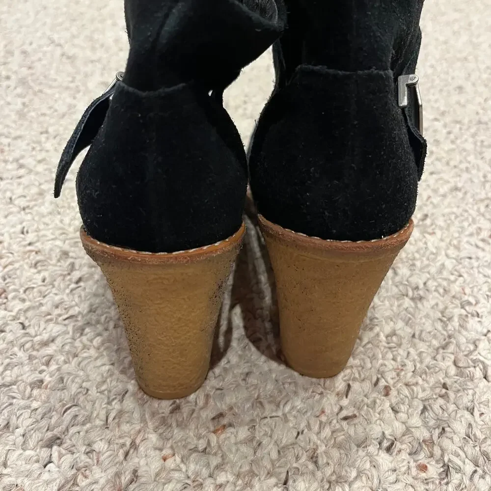 UGG Brienne Leather Ankle Boots Sz 9.5 Black Chunky Heel Casual Comfort